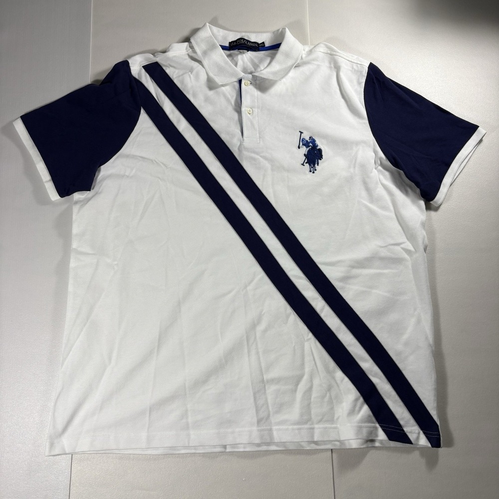 U.S. Polo Assn Mens 2XL Polo Shirt White Blue Colorblock Embroidered Logo Preppy